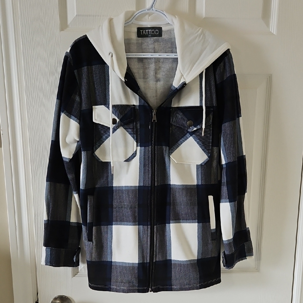 Tattoo Black and White Plaid Hoodie Jacket